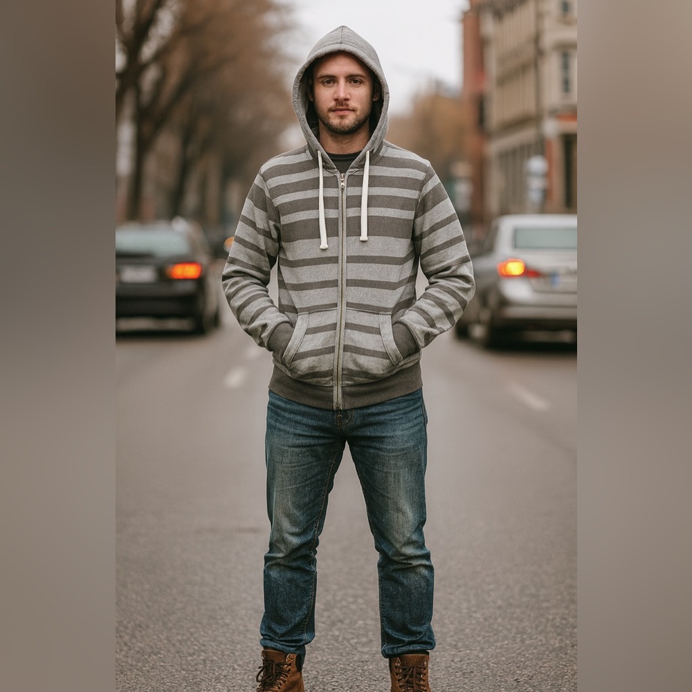 Roebuck & Co Striped Full Zip Hoodie Size Medium